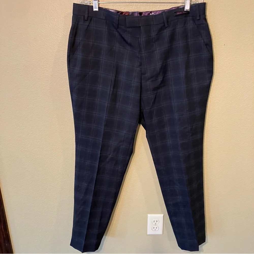 NWOT Ted Baker London Black/Purple Check Dress Pants, Modern Fit, Size 36S